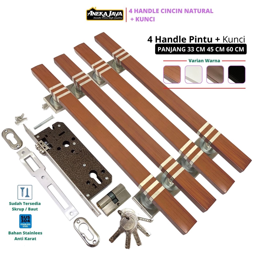 Paket 4 Handle Pintu Rumah Body Kunci Panjang 60 cm 45 33 Gagang Tarikan Pintu Depan Bahan Stainlees Warna Natural Hitam Putih Maroon