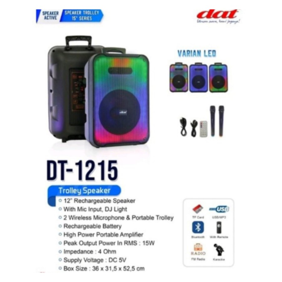 AGEN SPEAKER PORTABLE 12 INCH DAT DT 1215 BLUETOOTH MIC WIRELESS
