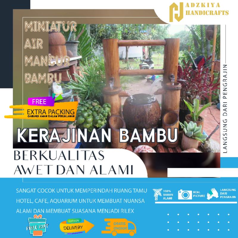 Dekorasi taman, penghias taman, air mancur bambu