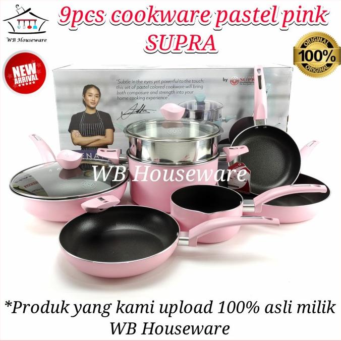 TERMURAH panci penggorengan anti lengket / 9pcs cookware set renatta PINK SUPRA /PERALATAN MASAK SET