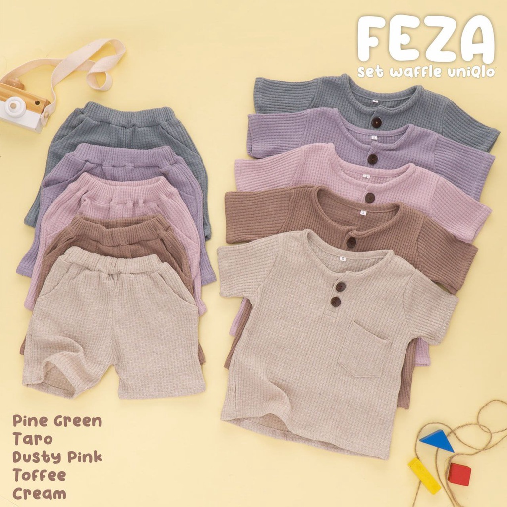 Nauree - Setelan Baju Kaos Anak Feza Umur 1 2 3 4 5 6 Tahun Ukuran S M L Warna Cream Taro Pink Celana Pendek Lembut Nyaman Premium Tidak Panas Tidak Menerawang Berkualitas Modis Awet