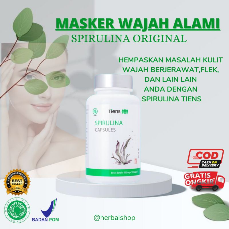 Spirulina Tiens Masker Wajah Penghilang Jerawat/Bopeng Capsule Sprilulina Tianshi Perawatan Muka Mas
