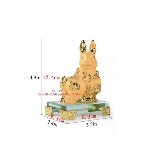 Patung Dasar Kaca Zodiak Kelinci  Patung Hadiah Feng Shui Patung Zodiak Rabbit