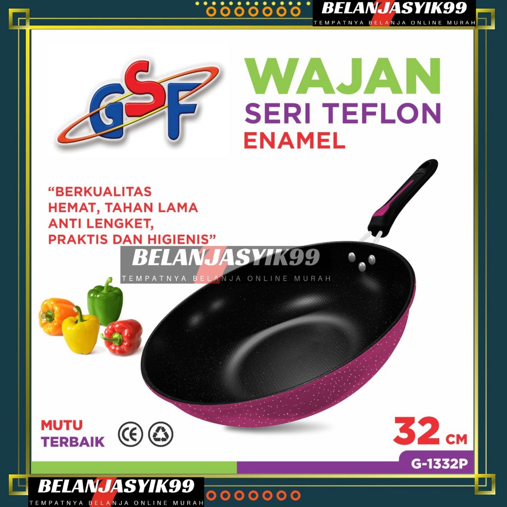 WAJAN GAGANG WARNA GSF / WAJAN GAGANG WARNA 32CM GSF G-1332P / WAJAN SERI TEFLON ENAMEL 32CM GSF G