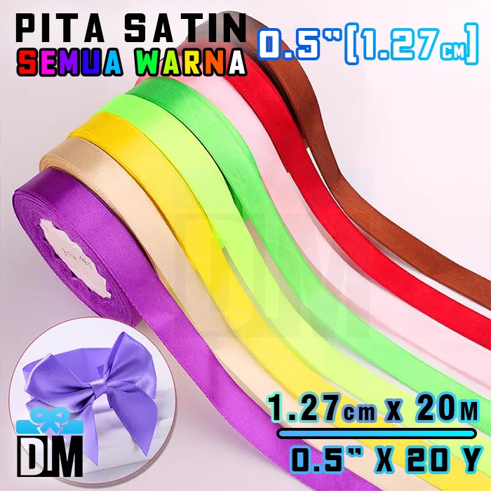 

Pita satin kado hadiah bingkisan 1/2 inch 1 .27 cm Warna Putih Abu Silver Hitam Krem Ivory Gelap