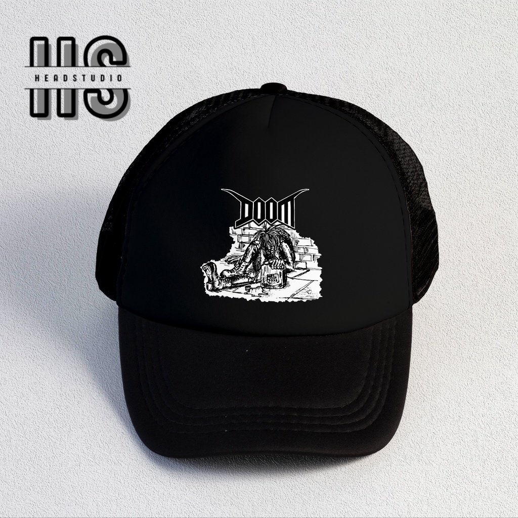 Doom | Trucker Hat Best Seller | Topi Pria | Topi | Trucker | Topi Band | Baseball | Band | Topi Jaring | Topi Sablon | Head Studio