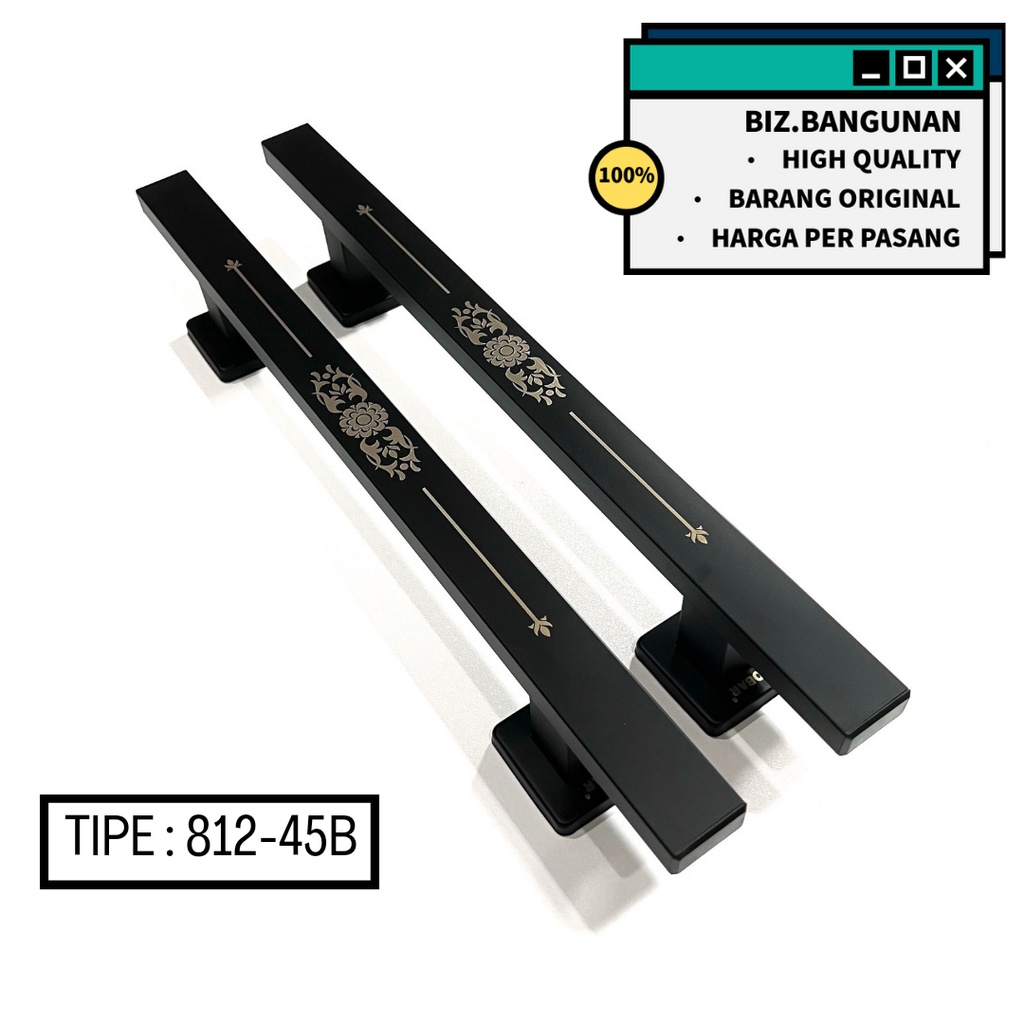 DOOR PULL KOTAK SOBAR HITAM STAINLESS MOTIF 45 CM - TARIKAN HANDLE PINTU KUPU TARUNG