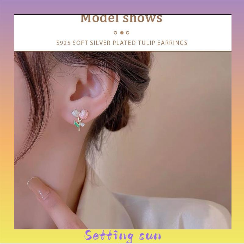 Anting S925 Silver Plated Soft Tulip Earrings Female Earrings Asesori TN