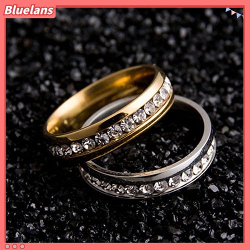 Bluelans Cincin Berlian Imitasi Bahan Titanium Steel Untuk Pria Dan Wanita