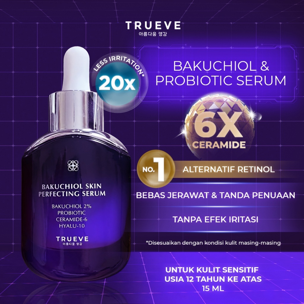 [ FREE GIFT ] TRUEVE Bakuchiol &amp; Probiotic Serum 15 ml - Bakuchiol Serum Skin Perfecting