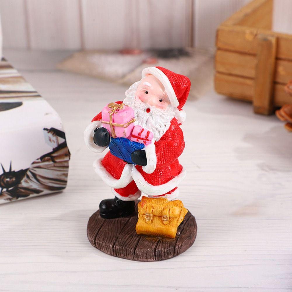 Agustina Resin Santa Claus Ornamen Kerajinan Rumah Hadiah Ulang Tahun Mini Dekorasi Kantor Untuk Bonsai Decor Model Mainan Hiasan Mobil Meja Anak Dekorasi Kue Hiasan Desktop