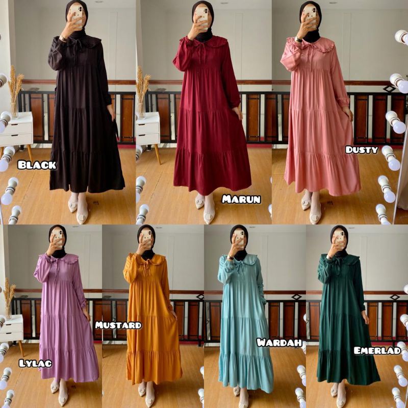 MIDI Dress Luna-Dress Susun Polos Wanita Terbaru-Jumbo