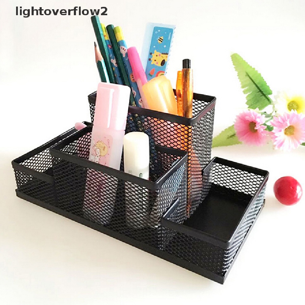 (lightoverflow2) Kotak Penyimpanan / Organizer Pensil / Pulpen / Stationery Bahan Metal Mesh Untuk Rumah / Kantor