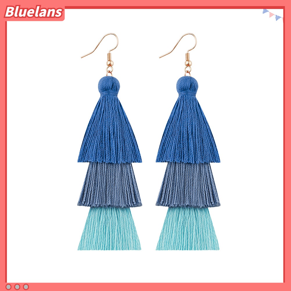 Anting Kait Gantung Wanita Model Rumbai Panjang Multilayer Gaya Bohemian Untuk Hadiah