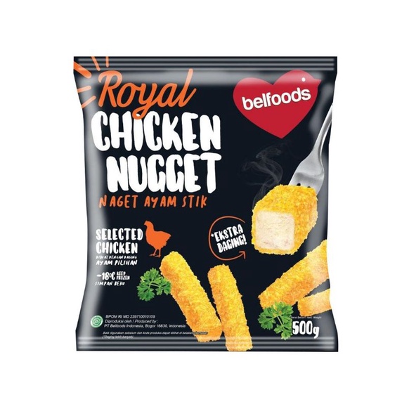 

Belfoods Royal Naget Ayam Bentuk Stik / Chicken Nugget Stick | Berat Bersih 500gr