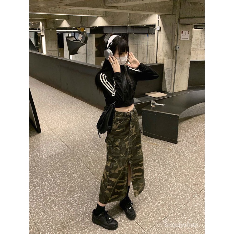 #Sisjuly# Rok kerja rok setengah kamuflase wanita pinggang tinggi kata rok setengah badan 2022 rok t