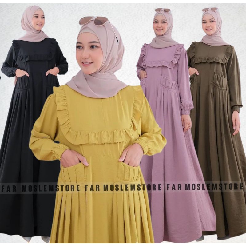 NEYZA DRESS CRINKLE AIRFLOW PREMIUM/GAMIS MUSLIMAH BUSUI FRIENDLY/FASHION WANITA MUSLIM VIRAL KEKINIAN M L XL/DRESS CRINKLE IMPORT/FAR MOSLEMSTORE