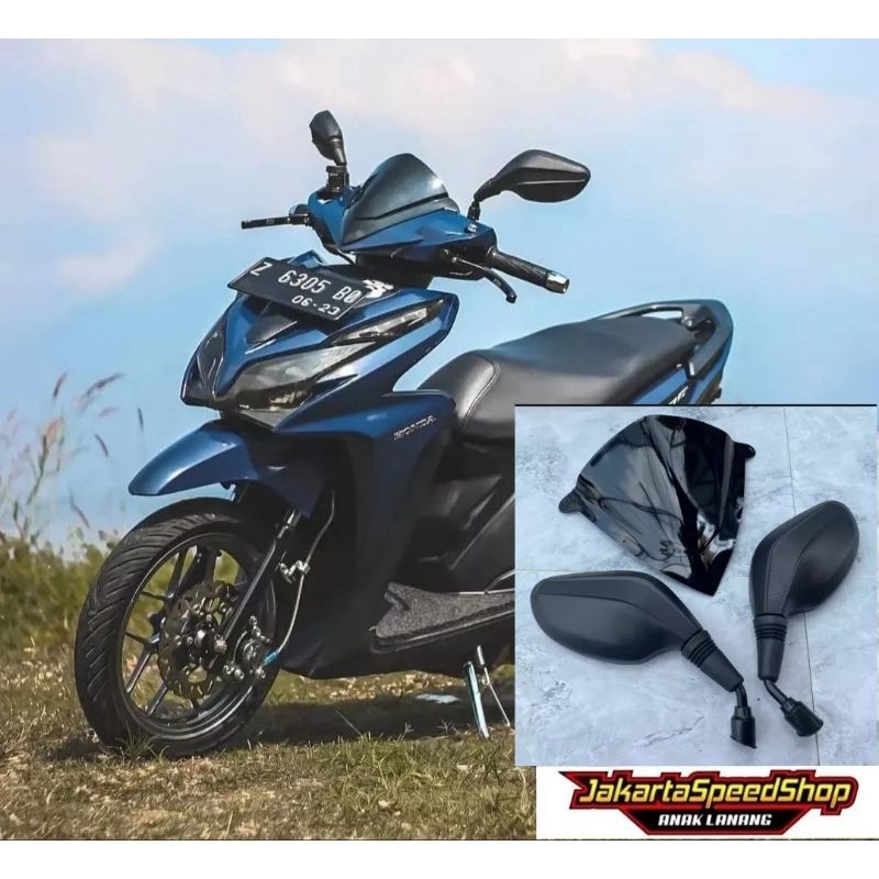 Paket visor honda vario 125 lama bohlam plus spion click thailand hitam polos universal pnp