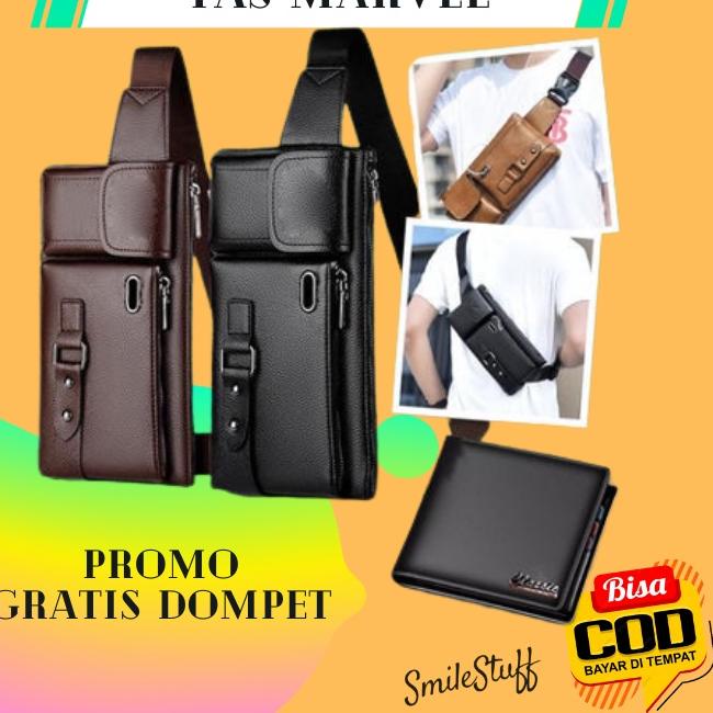 zf✲Jual✱ Marvel Waist Bag Premium - Tas Pinggang Pria Kulit Sintetis Import Bag 88 ✲