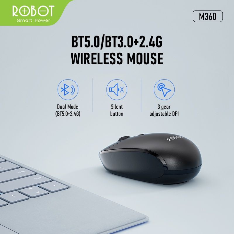 Mouse ROBOT M360 Bluetooth 5.0 &amp; USB Wireless 2.4G Dual Mode Connection