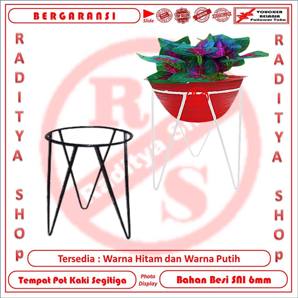 Tempat Pot Tanaman Ring Bulat Tiang Segitiga Bahan Besi | Raditya Shop | Standing Pasu Bunga | Stege