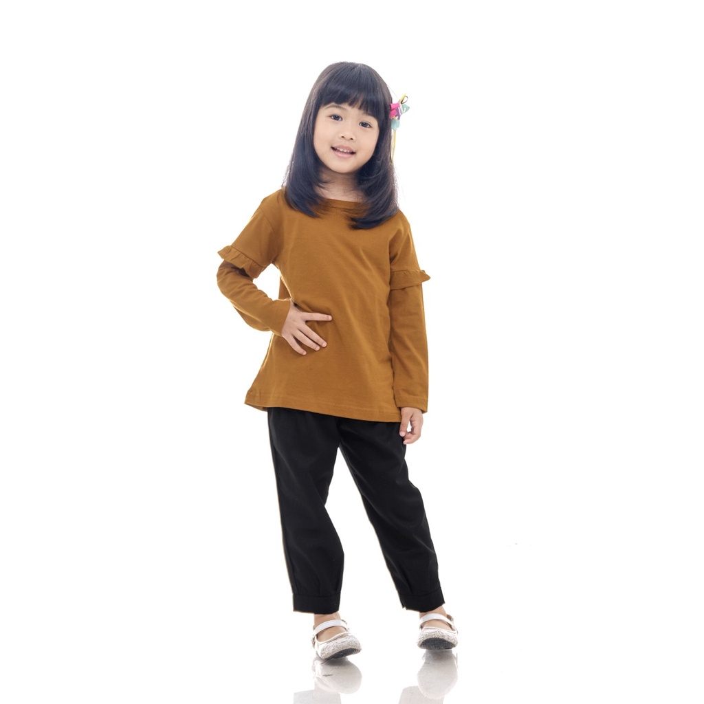 BAJU ANAK PEREMPUAN / KAOS ANAK PEREMPUAN / PAKAIAN ANAK CEWEK POLOS RAMPEL TANGAN DARK MUSTARD BRAND SUPERKSIDCLOTH 1 - 11 TAHUN