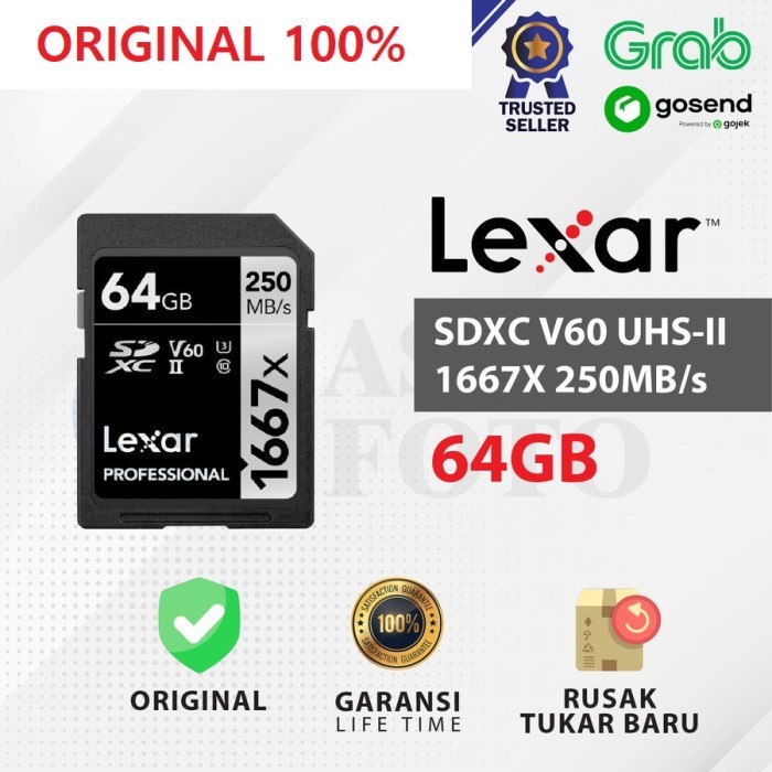 SD Card Lexar Professional SDXC 64GB V60 UHS-II 1667X Up To 250MB/s