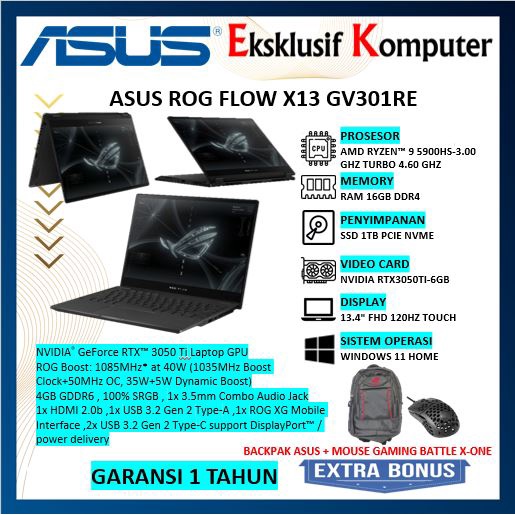 Jual TABLET GAMING ASUS ROG FLOW X13 GV301RE RYZEN 9 6900HS 16GB 1TB