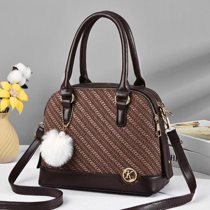 SG3531 syafniegalery top handle bag tas kerja wanita with pompom