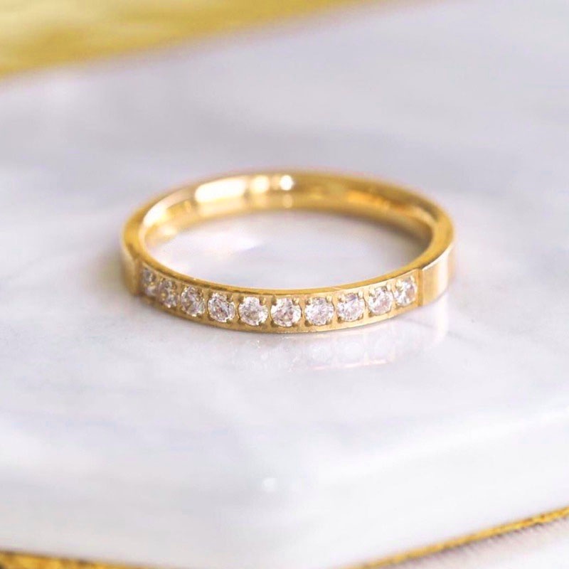 Cincin Titanium Wanita Anastasia Cincin Titanium Steel Warna Rose Gold / Hijau Aksen Berlian Imitasi Anti Karat Untuk Wanita