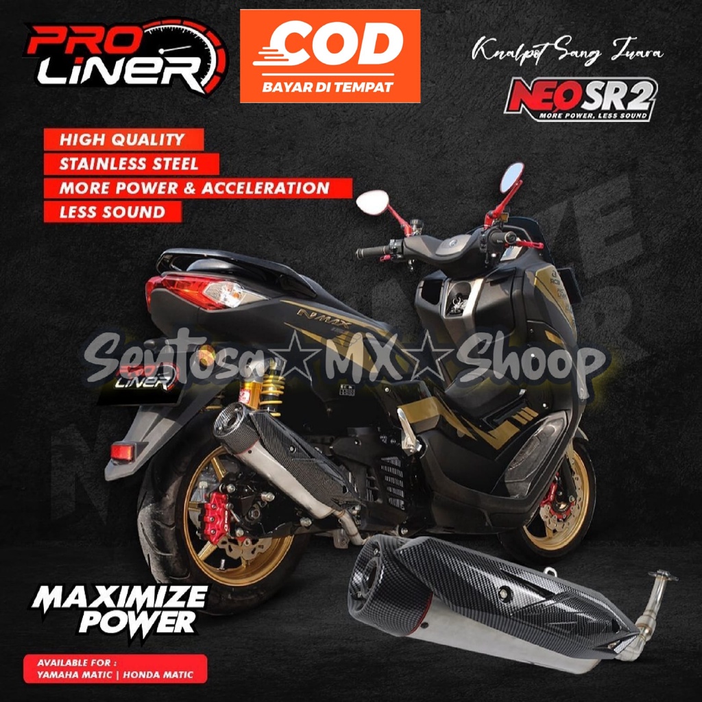 KNALPOT PROLINER NEO SR 2 YAMAHA N-MAX OLD & NEW INCLUDE TEBENG KNALPOT CARBON SUARA LEMBUT ADEM ORI