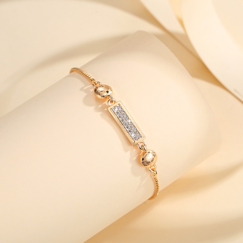 Y764 【Barang spot】Gelang Tangan Stainless Wanita 18k Gold Plated Gelang Serut Persegi Tarik Sederhana Gaya