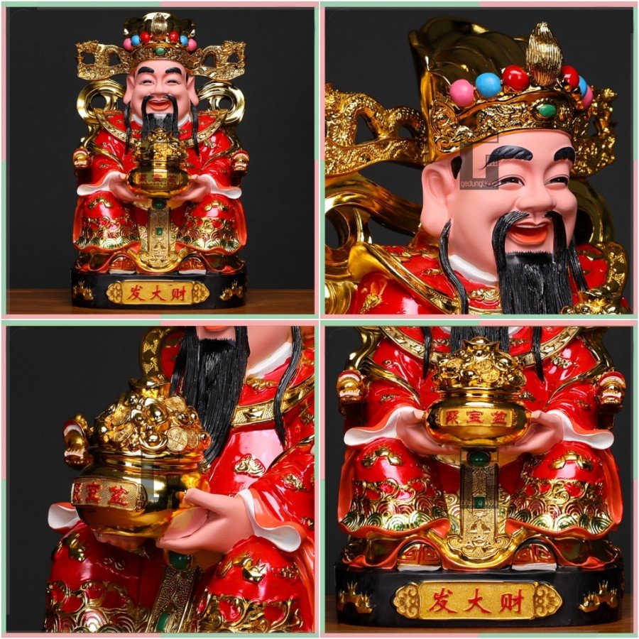 Patung Hiasan Pajangan Hadiah Meja Kantor Dewa Cai Shen Chaisen Caisen Amulet Kekayaan Kwan Kong Guan Yu Bumi Maitreya Fengshui Fengsui Feng Shui Rejeki Hoki Altar Sembahyang Batu Giok Resin Rupang Gelang Tasbih Buddha Budha Amitabha Statue Necklace Besar