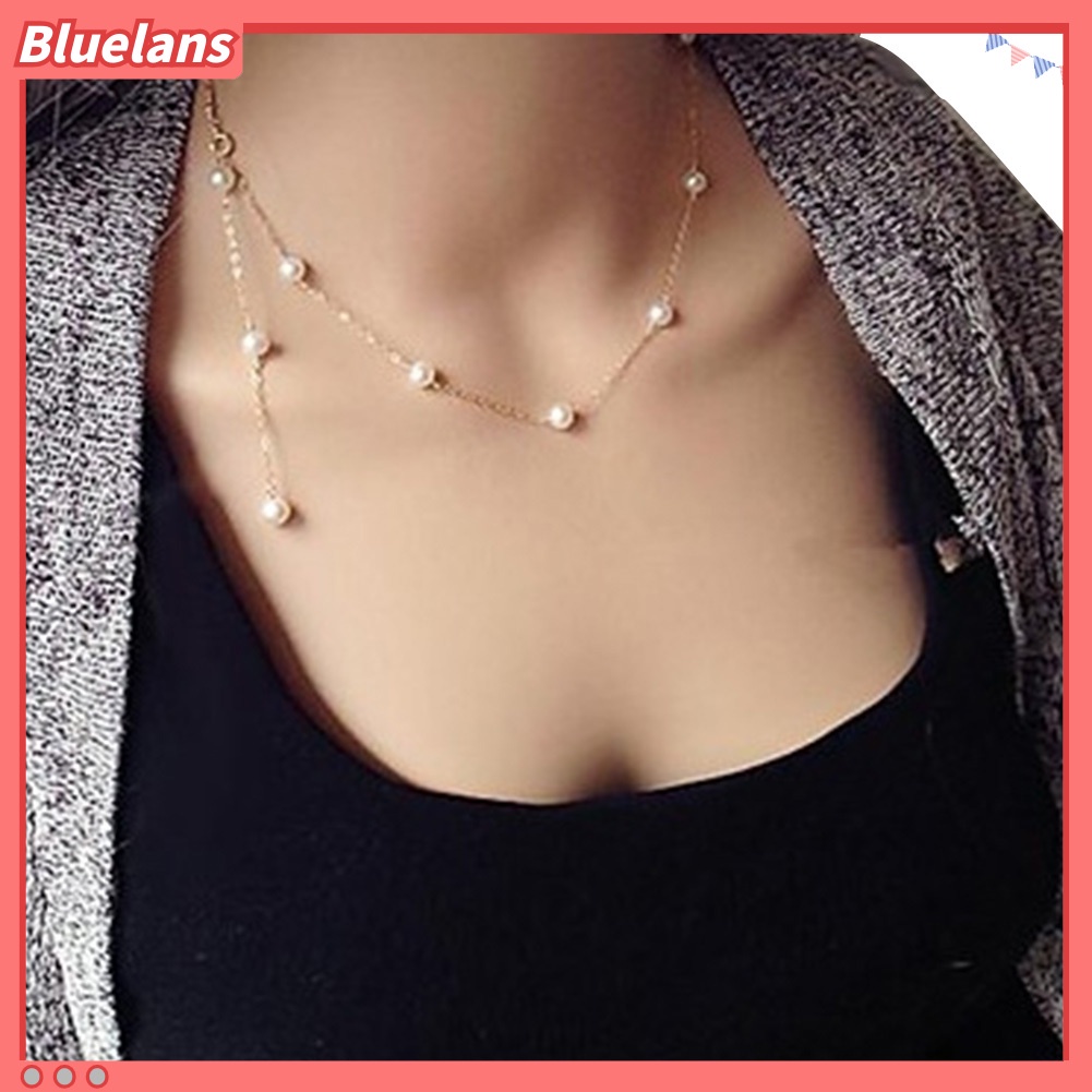 Bluelans Women Faux Pearl Pendant Chain Necklace Clavicle Jewelry Valentine Day Gift