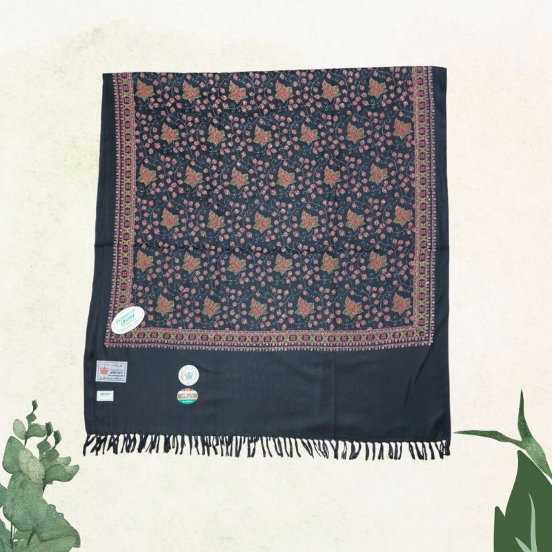 Sorban Kashmiri Print Motif Bordir Hitam / Sorban Sablon India Hitam