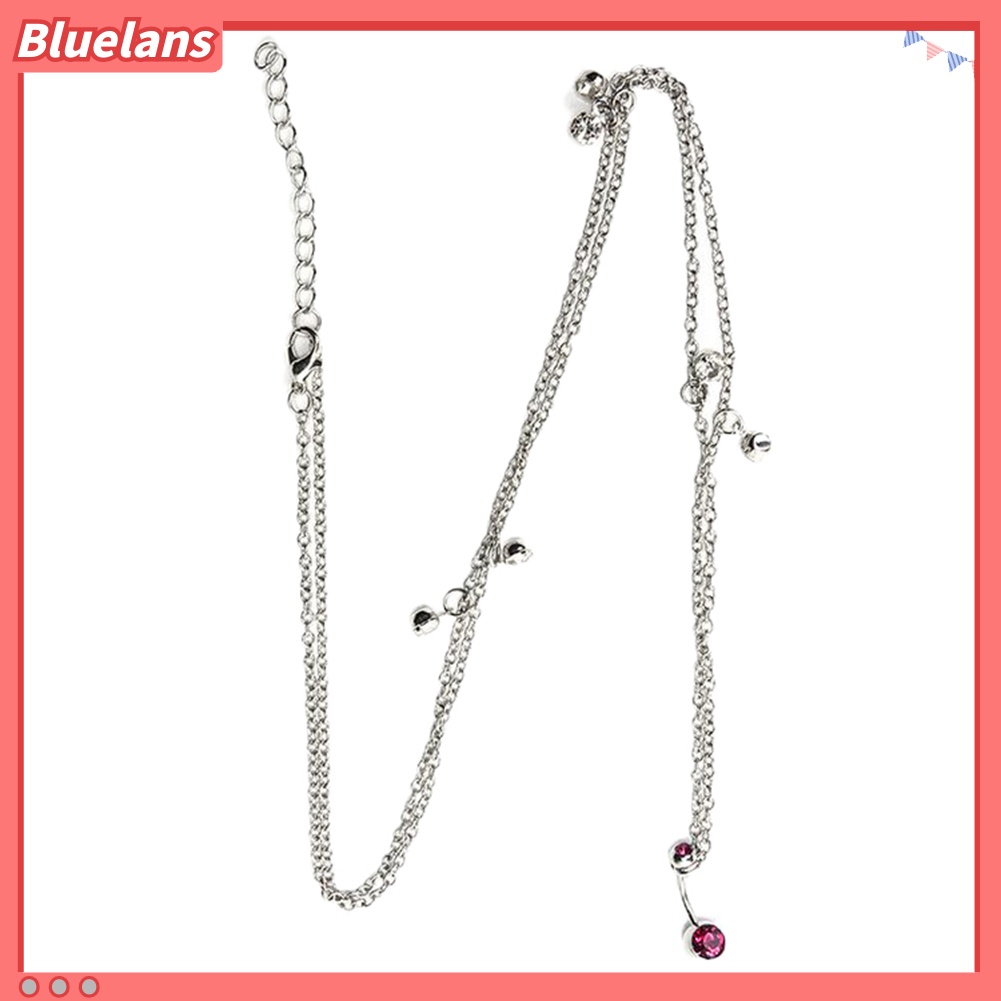 Bluelans Women Rhinestone Pendant Belly Button Ring Dangle Navel Piercing Waist Chain