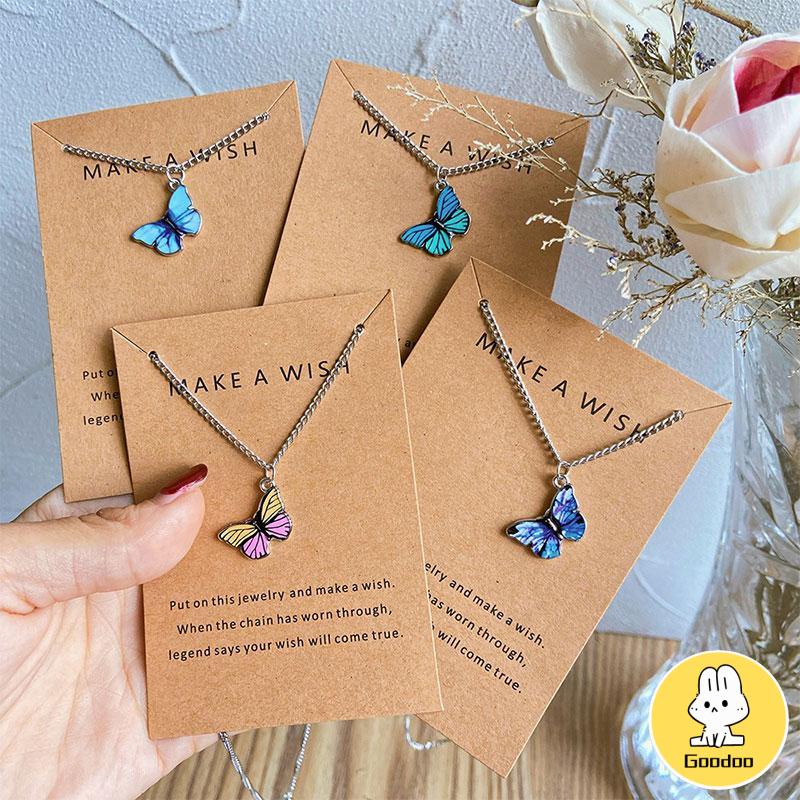 Kalung Rantai Klavikula Desain Kupu-Kupu Warna-Warni Gradasi Gaya Korea Untuk Wanita -Doo