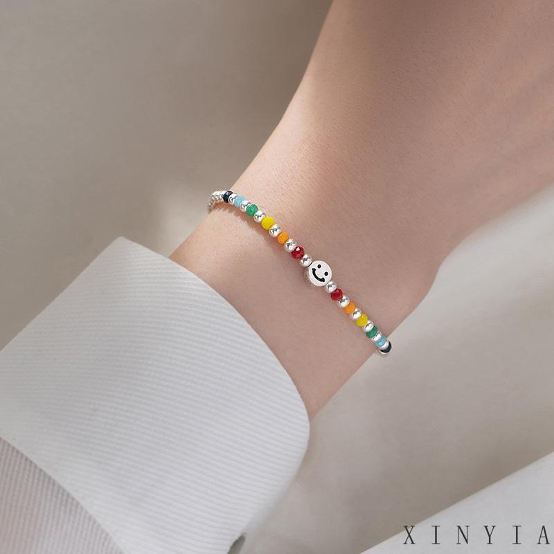 【READY STOCK】Gelang Tangan Wanita Desain Manik Pelangi Awan Smiley Face Multi Warna Hias Beruanghatiawan Smiley