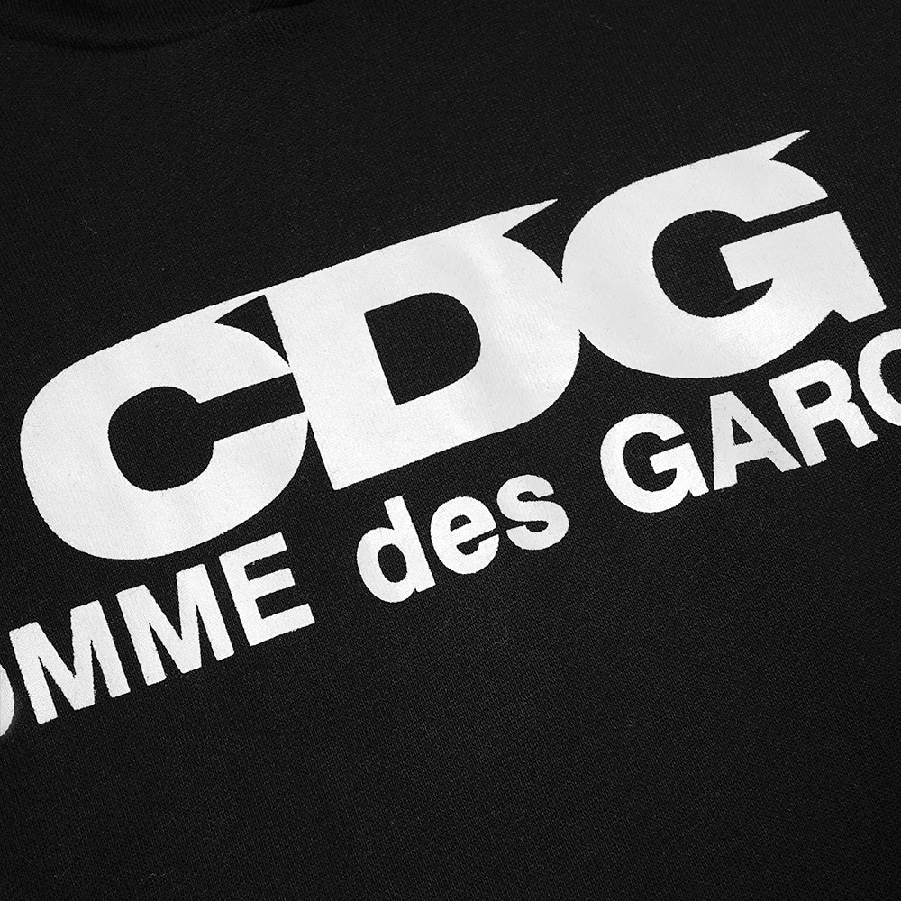 CDG White Text Hoodie Black