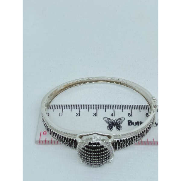 gelang perak asli silver 925 lapis emas/gelang tangan bangle oval mt hitam kombi mp/asli silver/fashion wanita