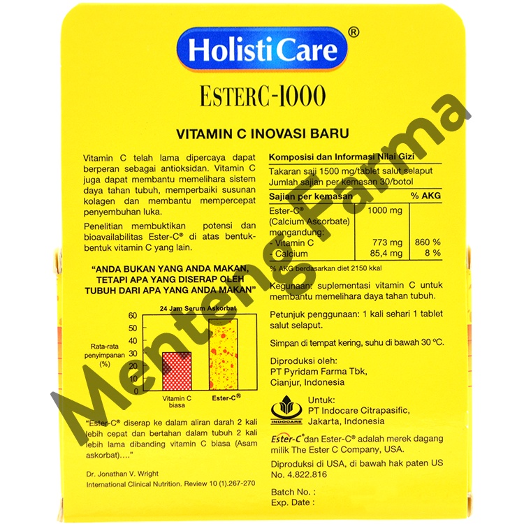 Holisticare Ester C 30 Tablet - Suplemen Vitamin C &amp; Daya Tahan Tubuh