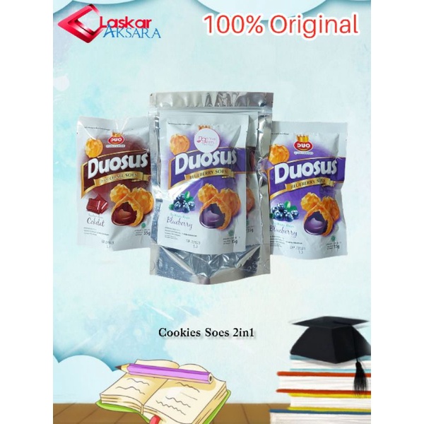 

Cookies Soes (Kue Sus) Kering isi Selai Coklat & Blueberry Mix 2in1 Kualitas Premium