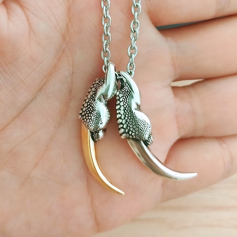 2022 Kalung Rantai Liontin Cakar Naga Lapis Silver Gaya Hip Hop Casual Untuk Pria / Pesta / Hadiah