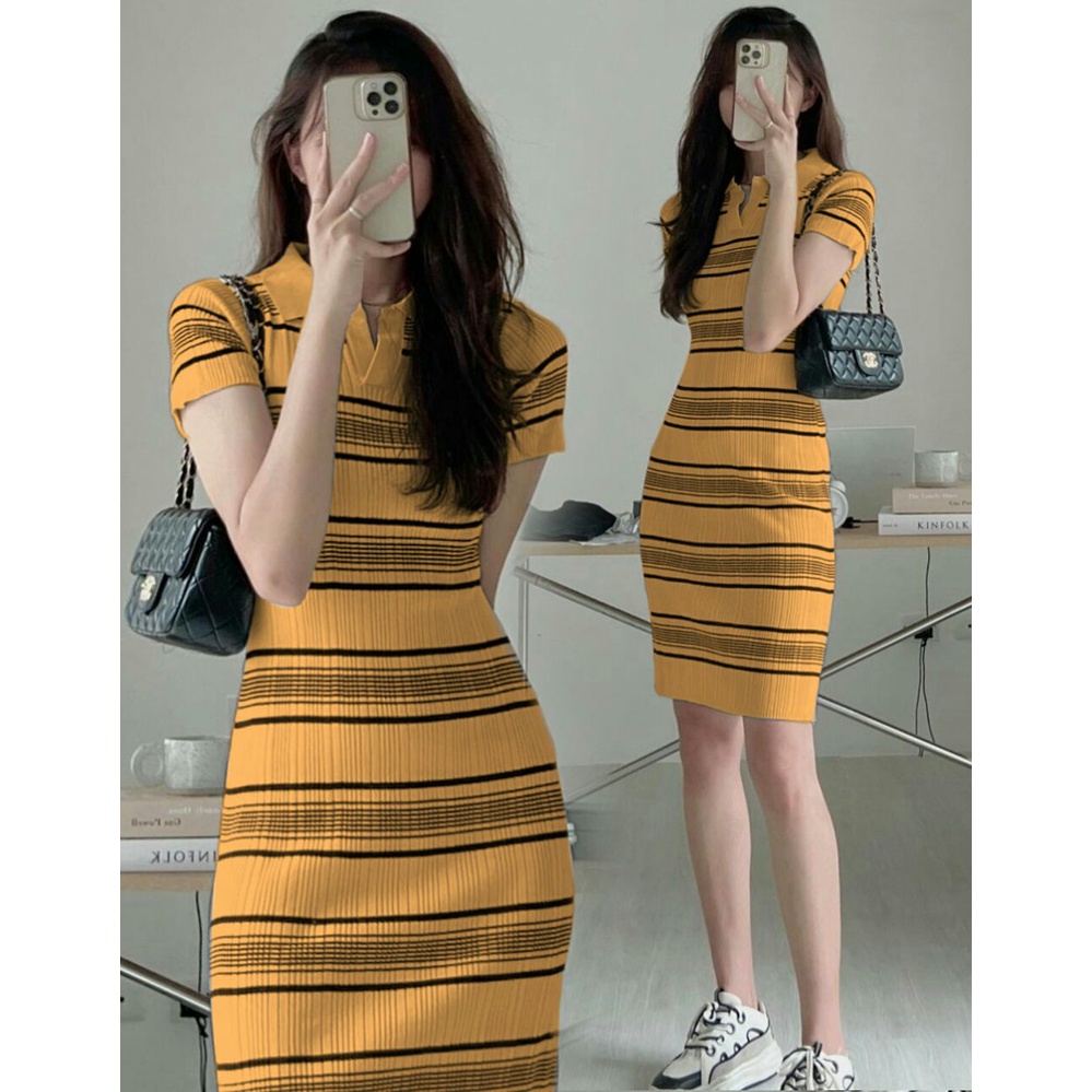 Dress Rajut Wanita Iisaii - Mini Dress Perempuan Terbaru Motif Salur