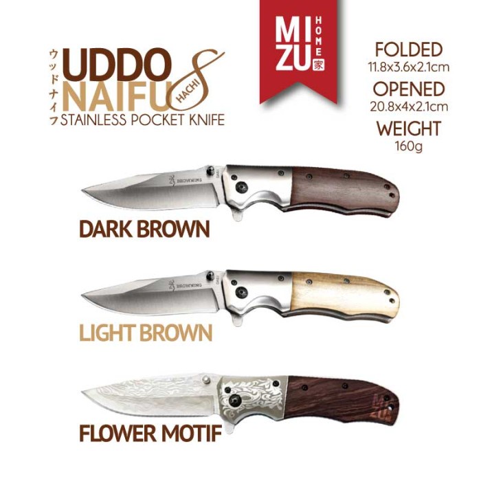 Mizu Uddonaifu-Hachi Stainless Pocket Knife Pisau Saku Lipat Browning