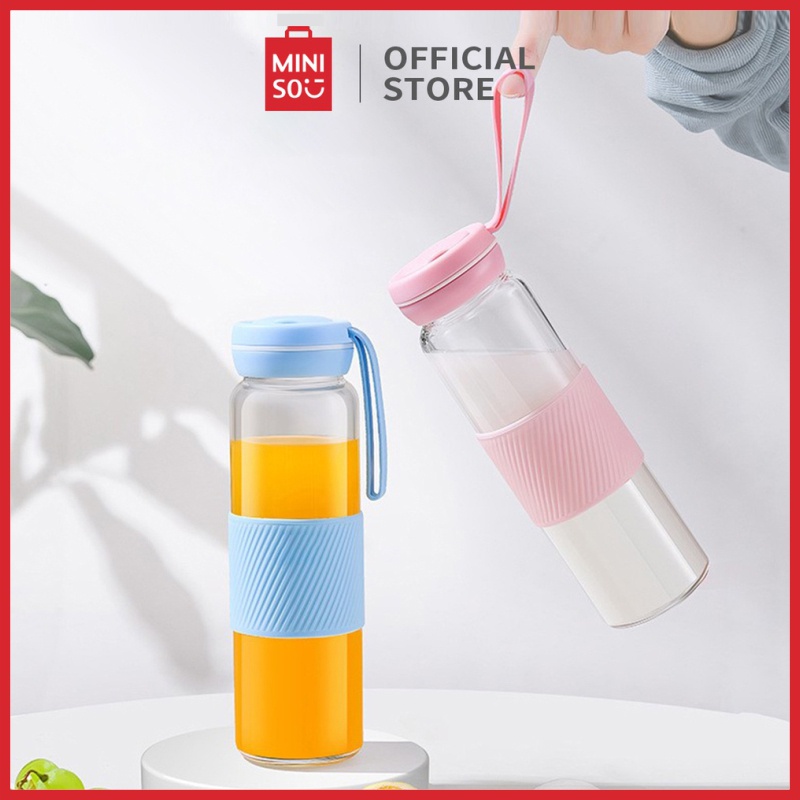 MINISO Botol Minum Kaca 500ml Tempat Air Minum Glass Water Bottle Wadah Dewasa Anak Perempuan Laki S