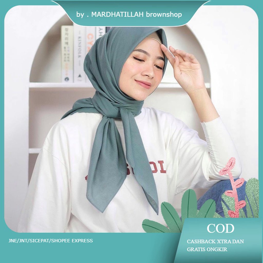 kerudung jilbab segi empat BELLA SQUARE polos bahan double hycon ( pollycotton ) premium jahit tepi 