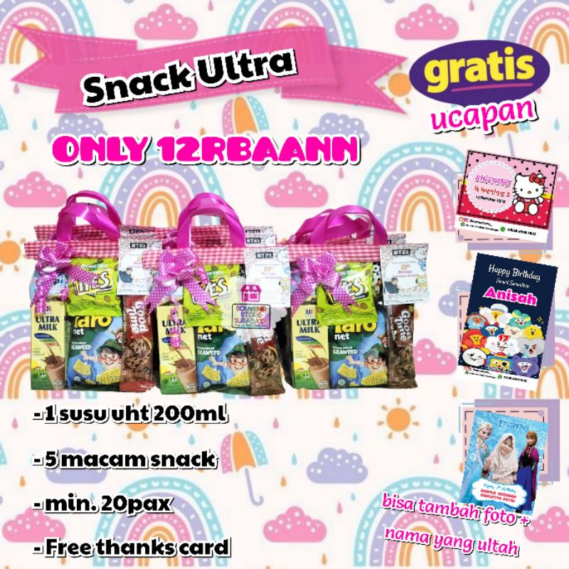 Snack Ultah Ultra 200ml || Paket snack murmer || Bingkisan ultah anak || Parcel ultah murah || Snack ultah sby