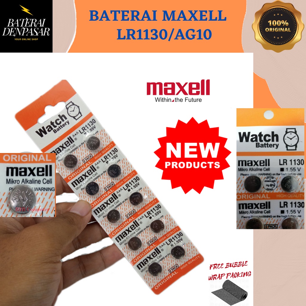 BATERAI BATTERY KANCING 10Pcs 389 LR1130 AG10 LR54 SR54 SR1130W GP189 Maxell