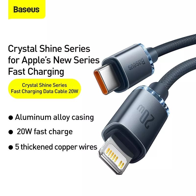 BASEUS Crystal Shine USB C TO LIGHTNING 20W FAST CHARGING Braided Nylon